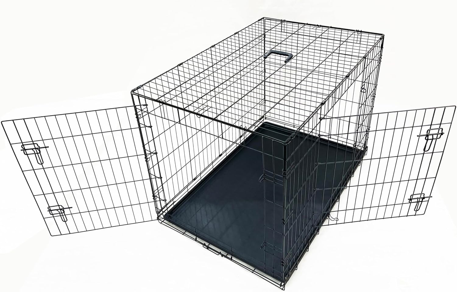 AllPetSolutions Dog Crate Dog Cage Medium Size - 109.3L x 69.5W x 75.5Hcm - Foldable Puppy Dog Crates - 2 Front & Side Gate Doors with Sliding Locks, Removable Tray - Black
